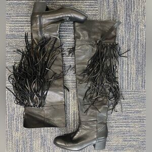 Zara Boots Fringe Leather Boots Tall Size 40